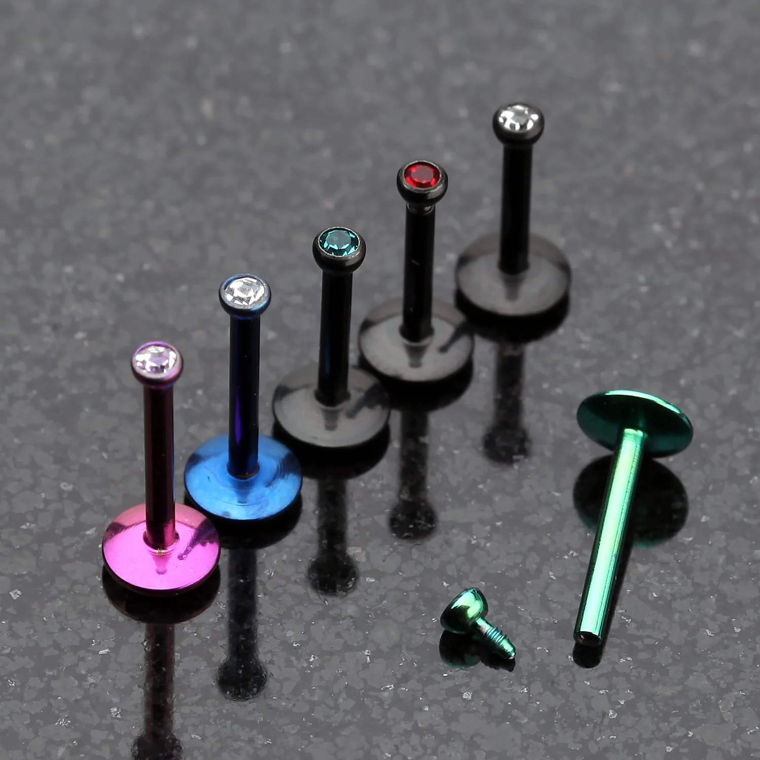 Blackline Gem Ball Internally Threaded Labret - Image 2