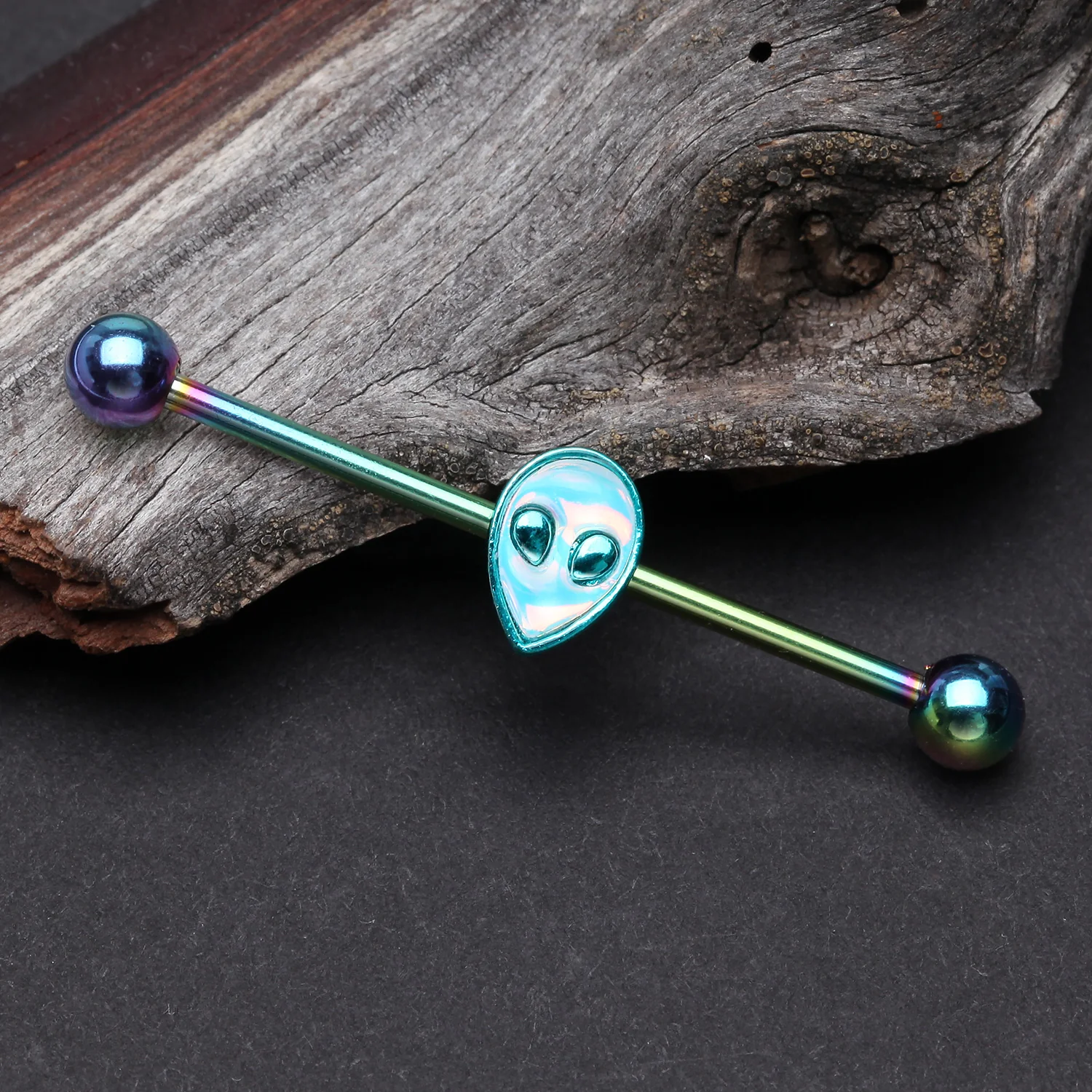Colorline Iridescent Revo Alien Head Industrial Barbell - Image 2