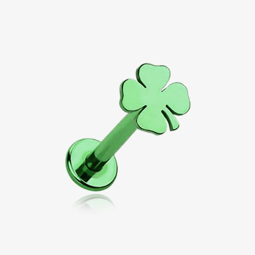 Colorline Lucky Charm Clover Top Internally Threaded Labret Flat Back Stud