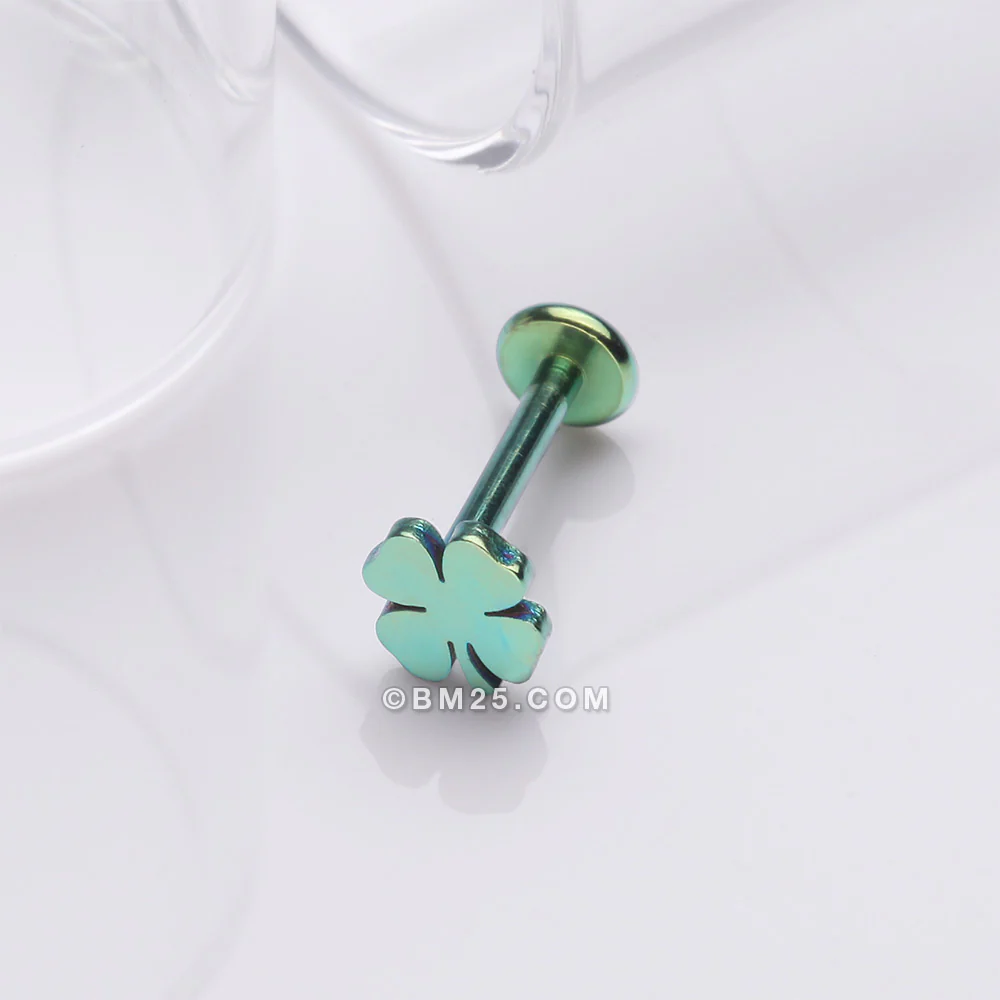 Colorline Lucky Charm Clover Top Internally Threaded Labret Flat Back Stud - Image 2