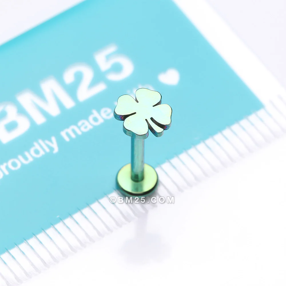 Colorline Lucky Charm Clover Top Internally Threaded Labret Flat Back Stud - Image 4
