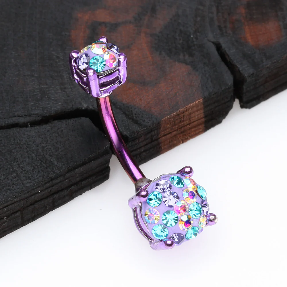 Colorline Motley Multi-Gem Sprinkle Sparkle Prong Set Belly Button Ring - Image 3