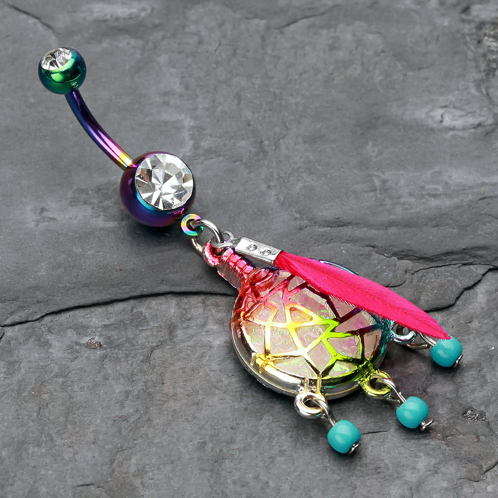 Colorline Opal Sparkle Dreamcatcher Belly Button Ring - Image 3