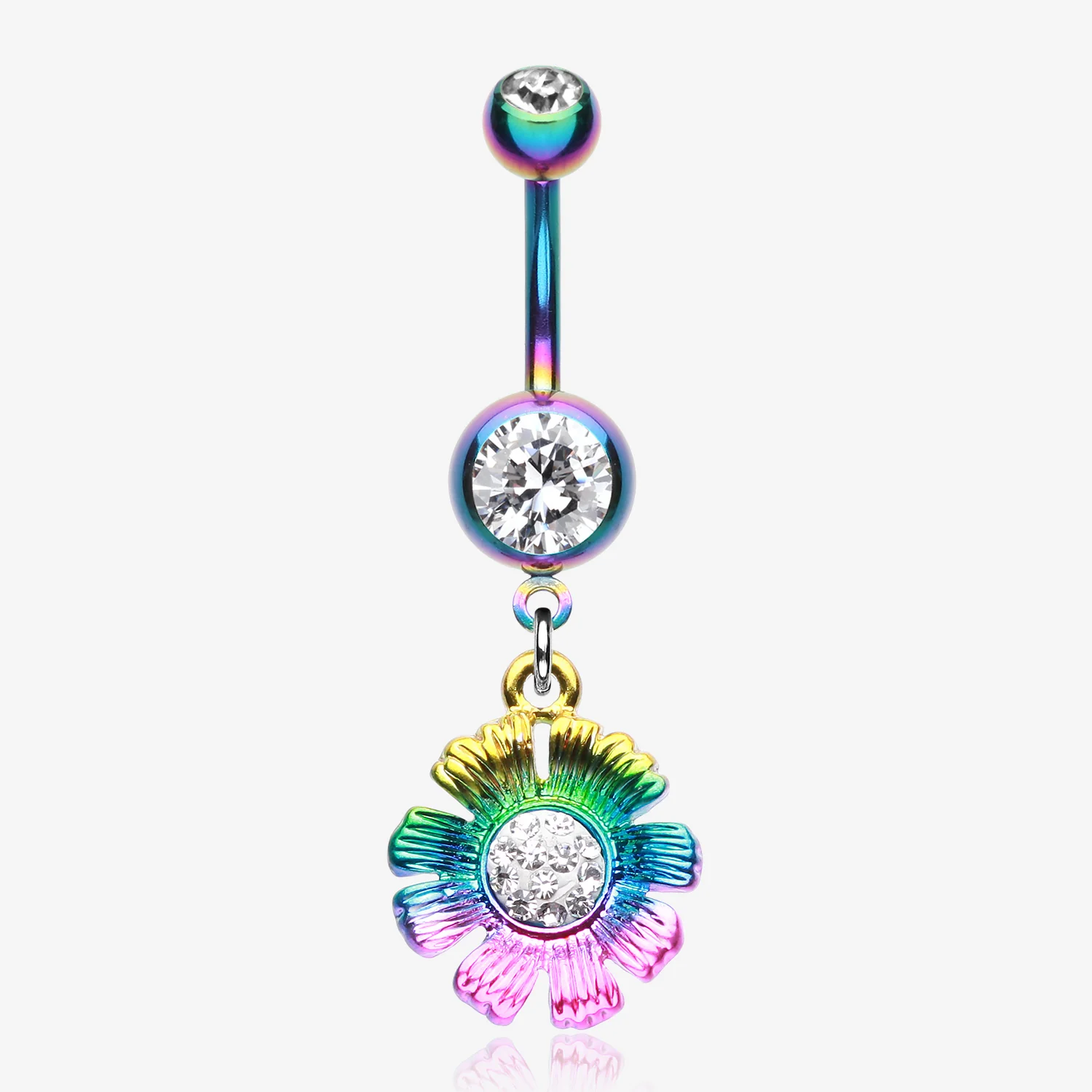 Colorline Rainbow Sparkle Flower Belly Button Ring