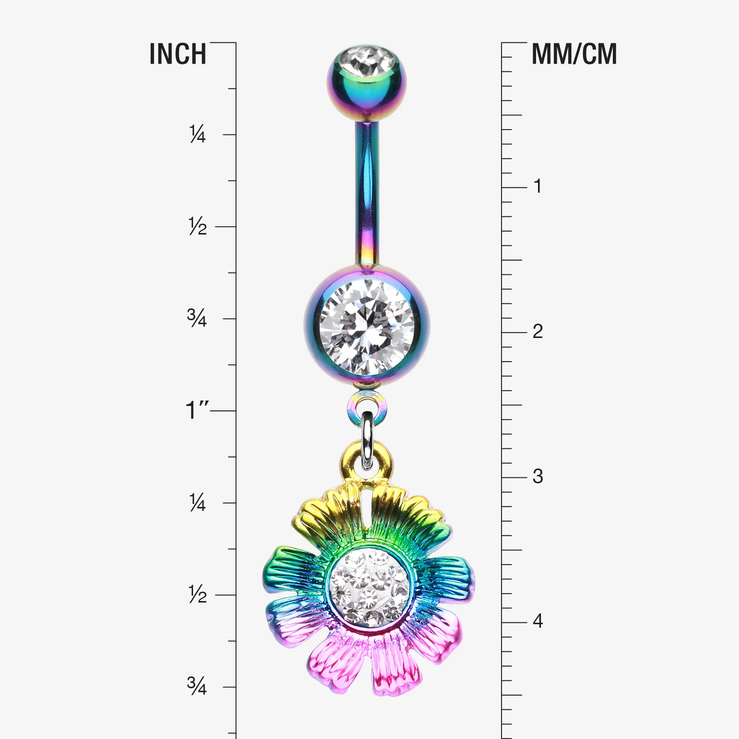 Colorline Rainbow Sparkle Flower Belly Button Ring - Image 2