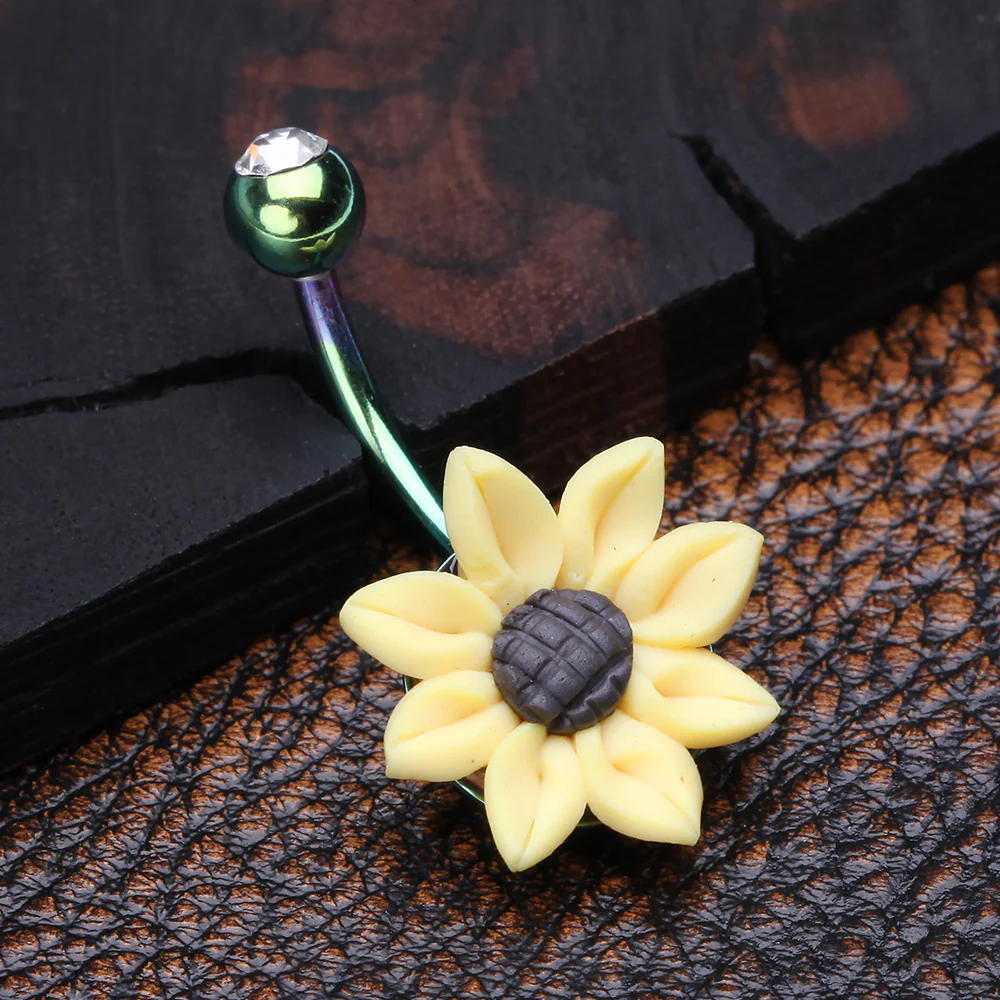 Colorline Sunflower Clay Belly Button Ring - Image 3
