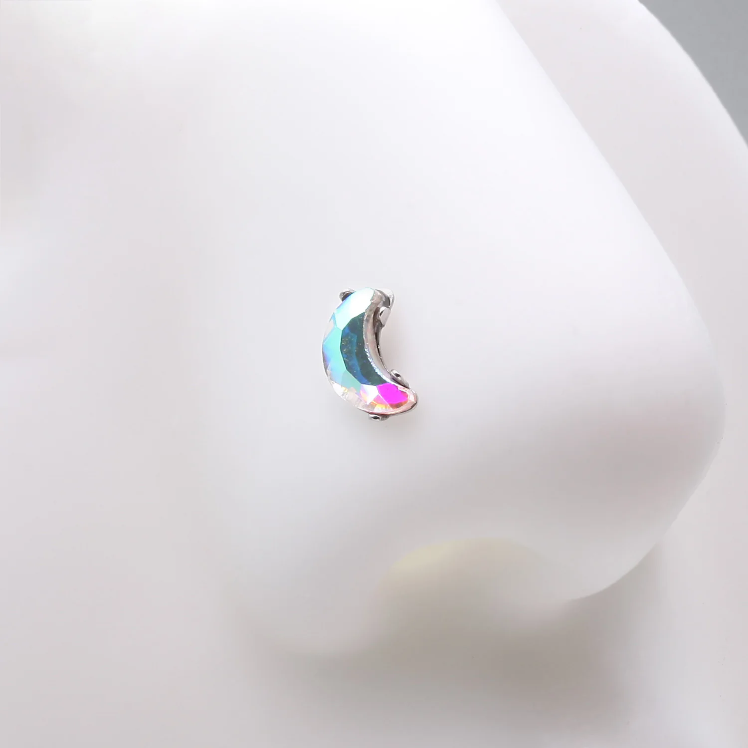 Crescent Moon Aurora Gem Sparkle Nose Stud Ring - Image 2