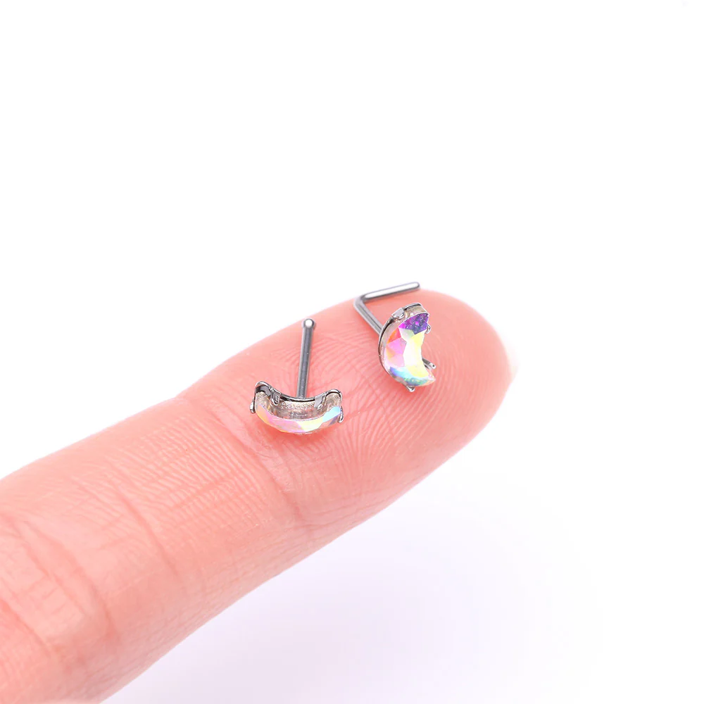 Crescent Moon Aurora Gem Sparkle Nose Stud Ring - Image 3