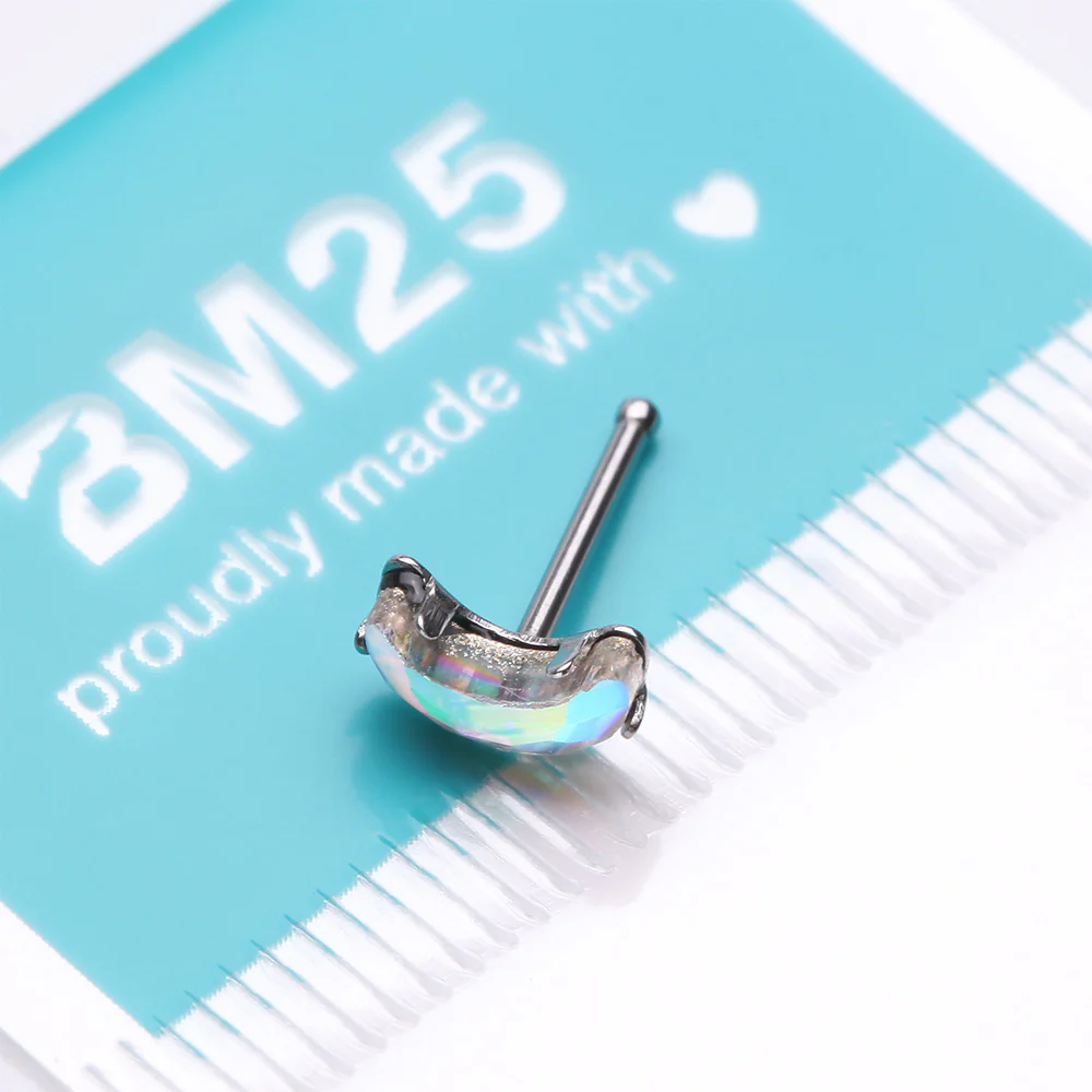 Crescent Moon Aurora Gem Sparkle Nose Stud Ring - Image 4