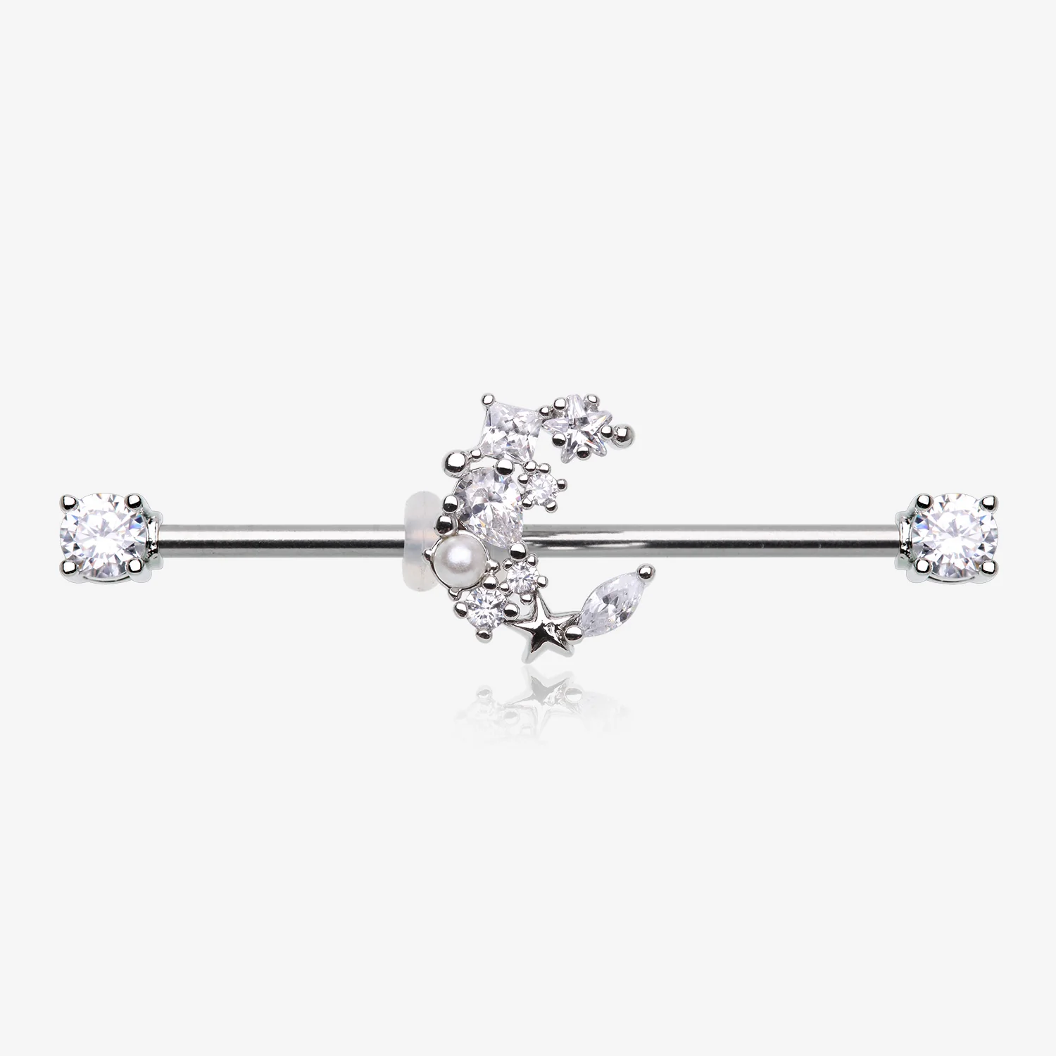 Crescent Moon Celestial Sparkle Ends Industrial Barbell