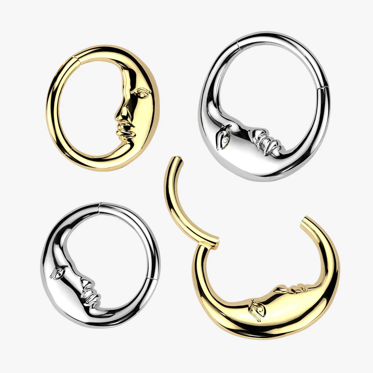 Crescent Moon Face Clicker Hoop Ring - Image 2