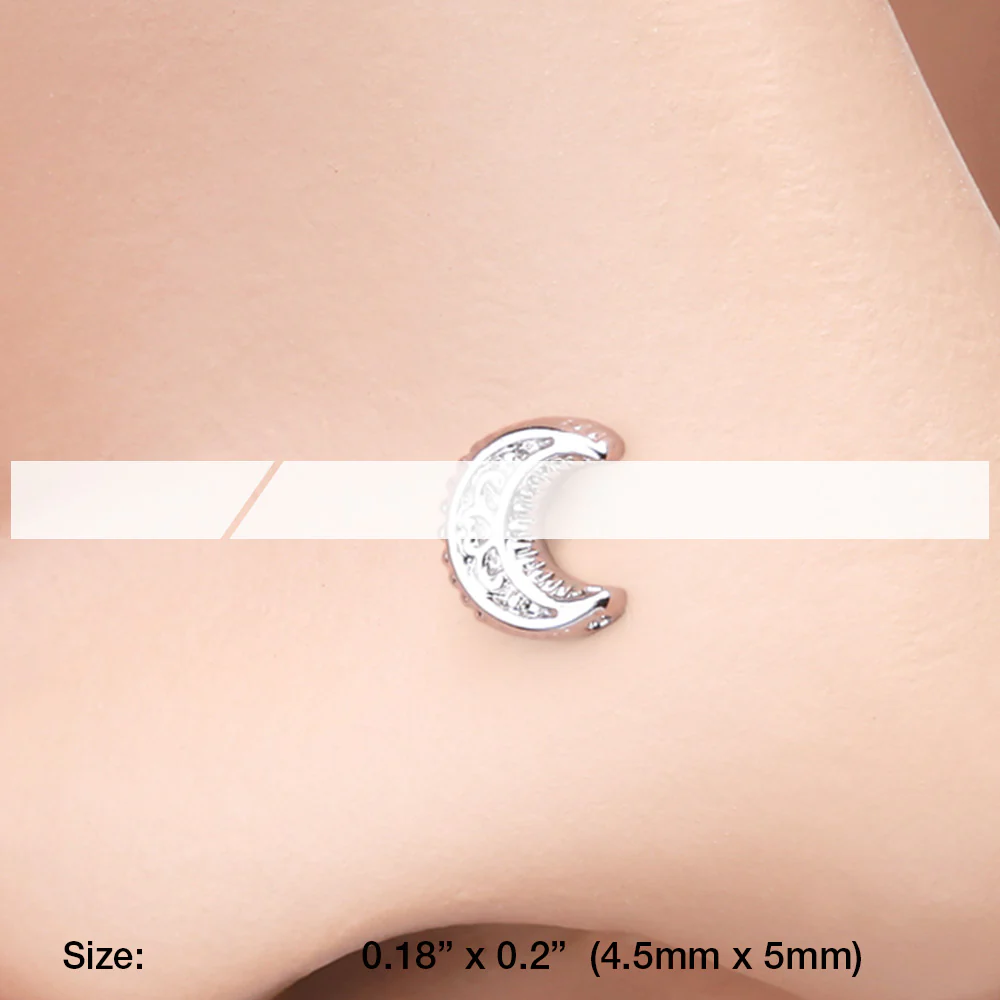 Crescent Moon Filigree Nose Stud Ring - Image 3