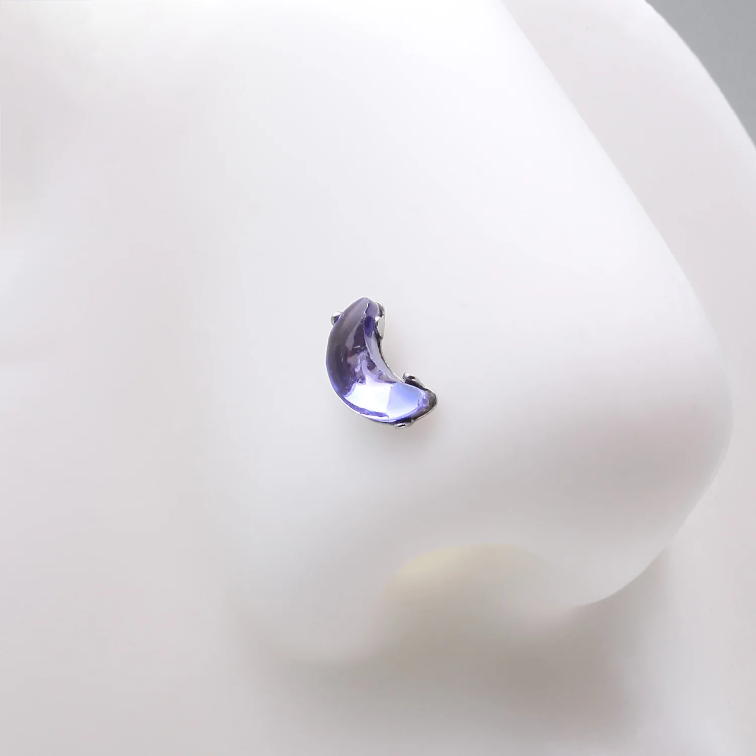 Crescent Moon Gem Sparkle L-Shaped Nose Ring - Image 2