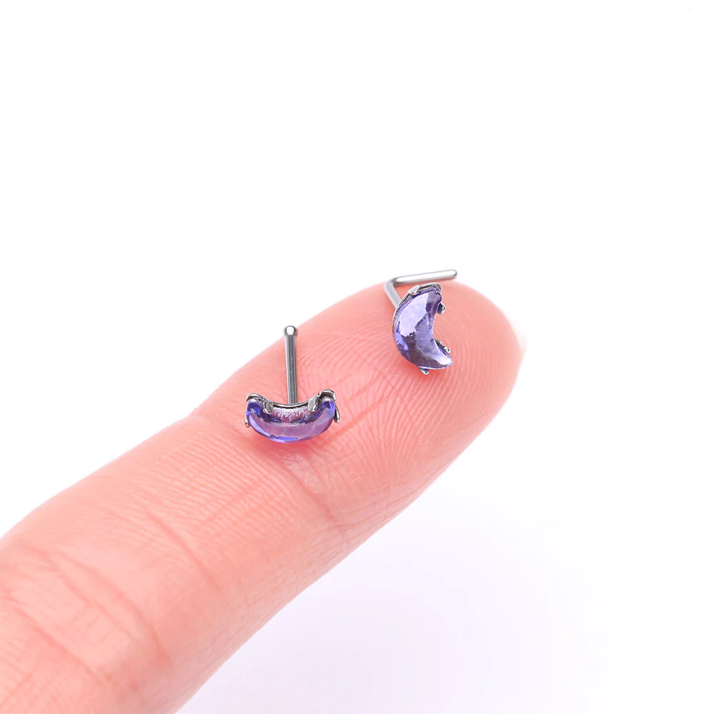 Crescent Moon Gem Sparkle L-Shaped Nose Ring - Image 3
