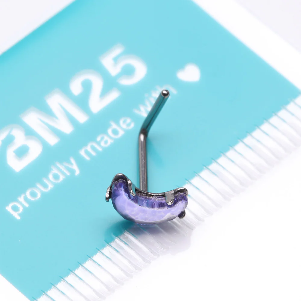 Crescent Moon Gem Sparkle L-Shaped Nose Ring - Image 4