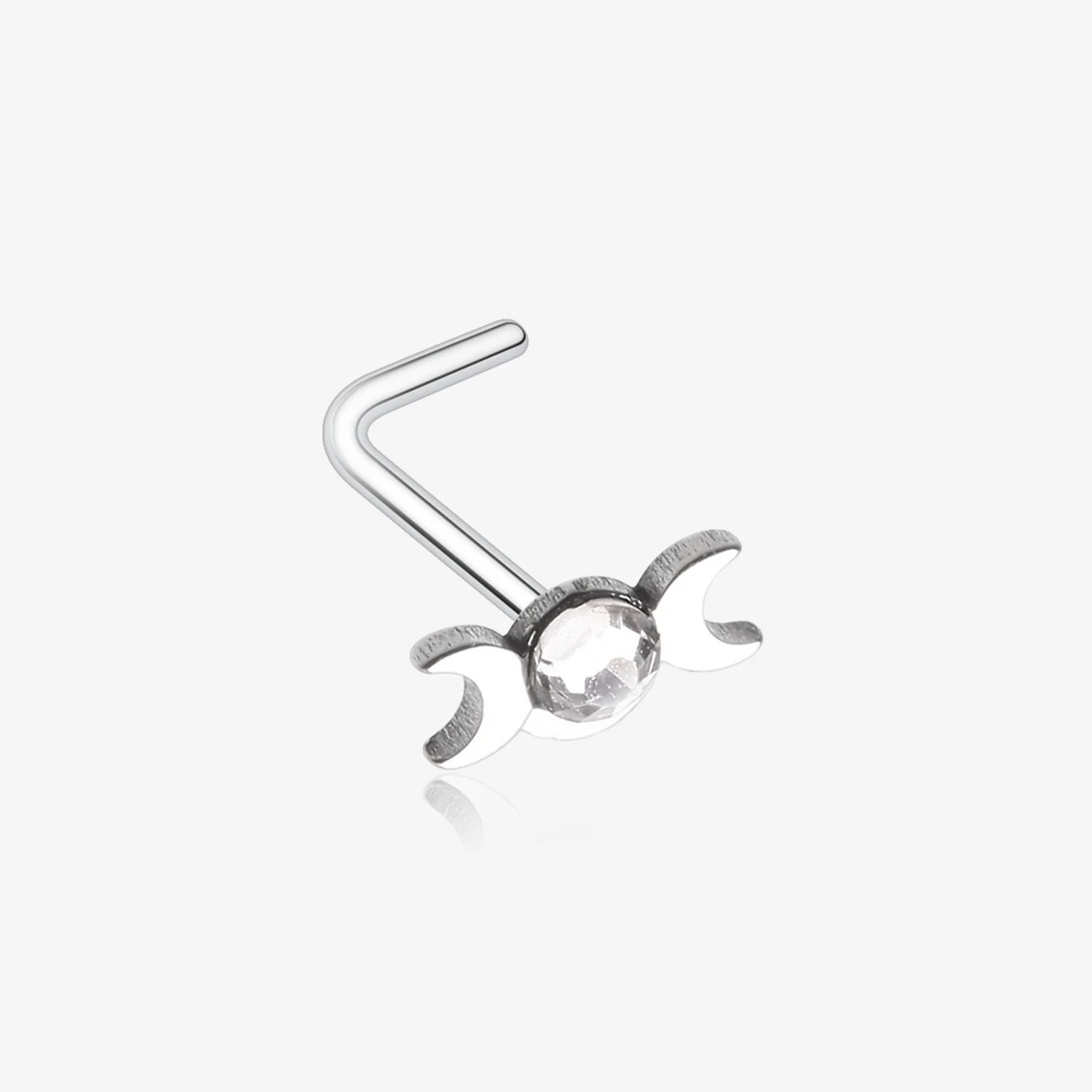 Crescent Moon Goddess Gem Sparkle L-Shaped Nose Ring