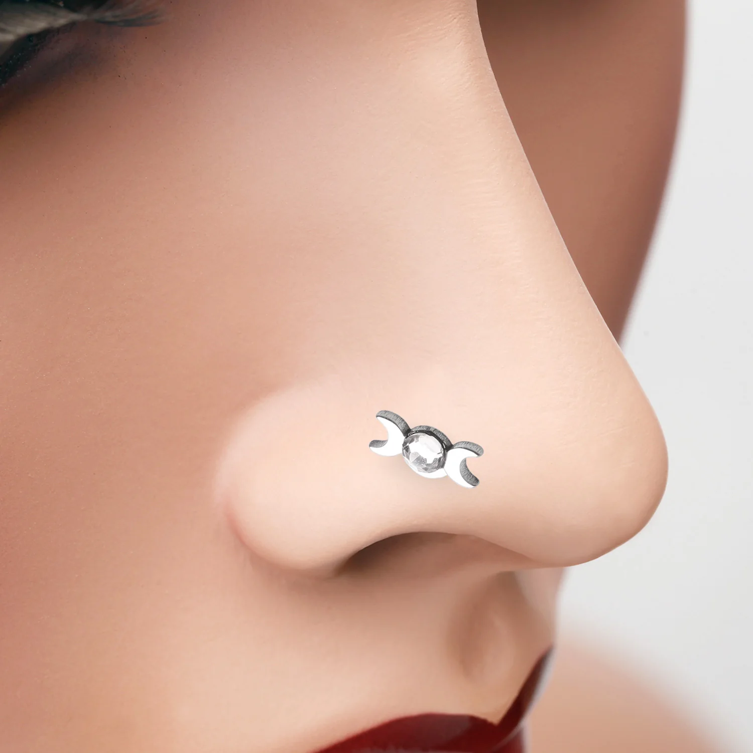 Crescent Moon Goddess Gem Sparkle Nose Stud Ring - Image 2