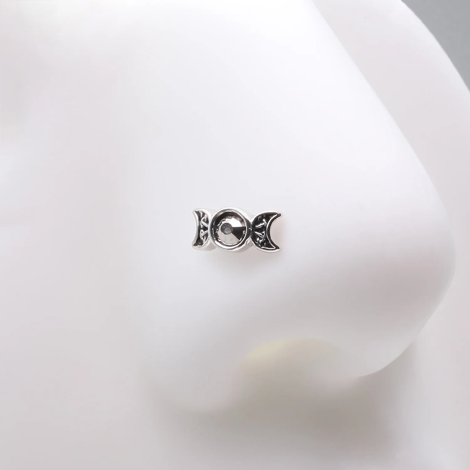 Crescent Moon Goddess Sparkle Nose Stud Ring - Image 2