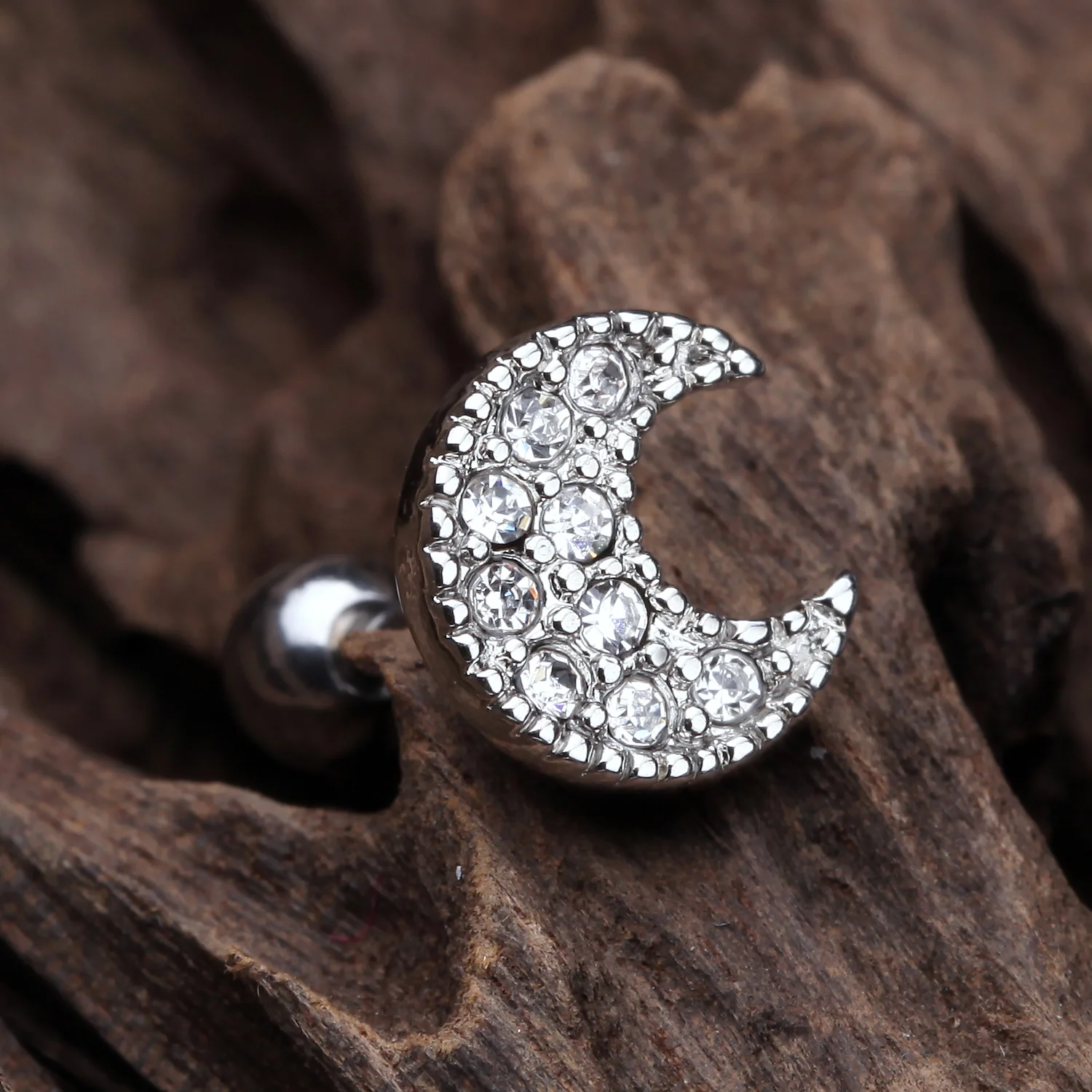 Crescent Moon Sparkle Cartilage Tragus Earring - Image 2