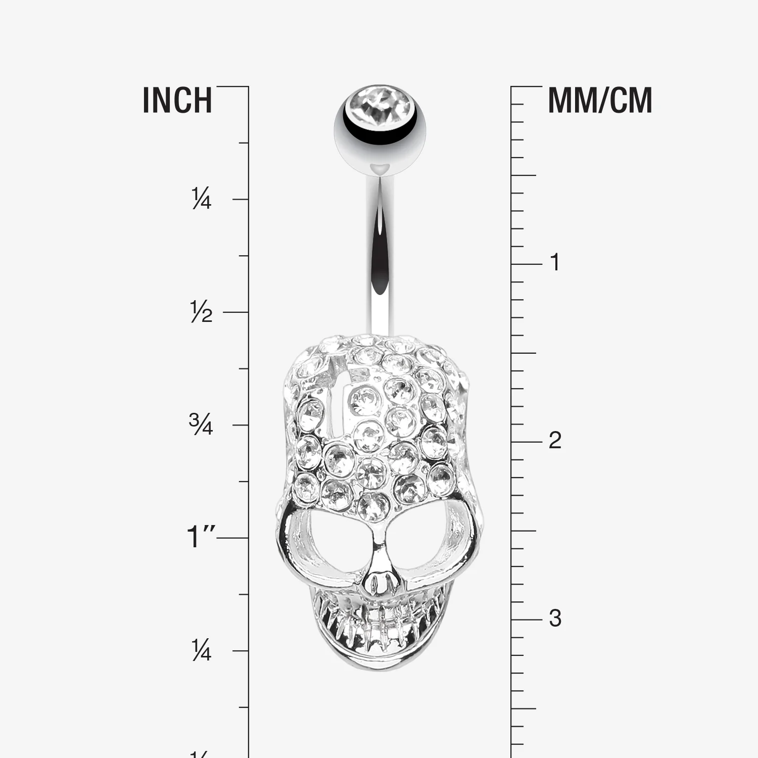 Cross Gem Paved Hardcore Skull Belly Button Ring - Image 2