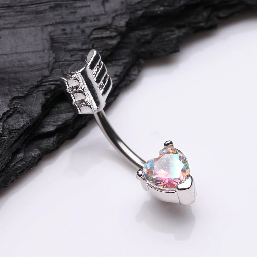Cupid's Arrow Heart Sparkle Belly Button Ring - Image 3