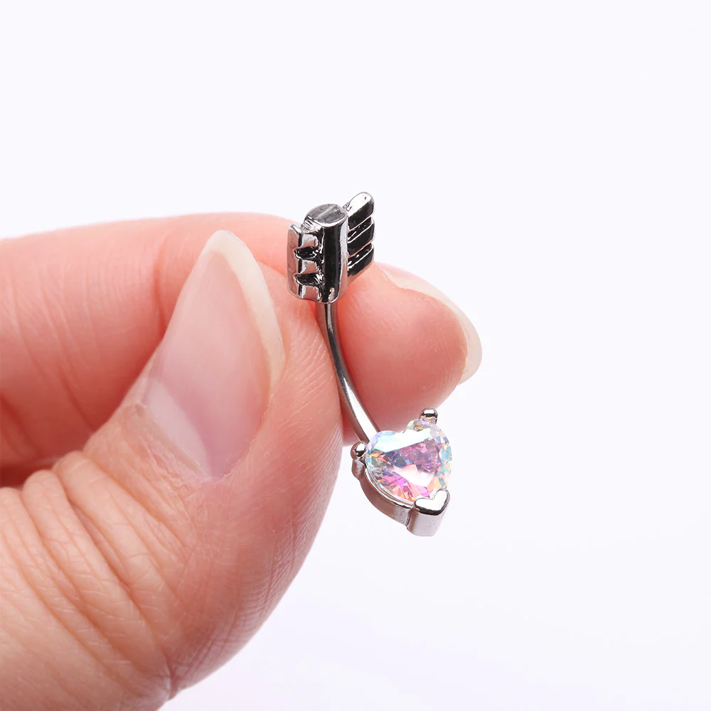 Cupid's Arrow Heart Sparkle Belly Button Ring - Image 4