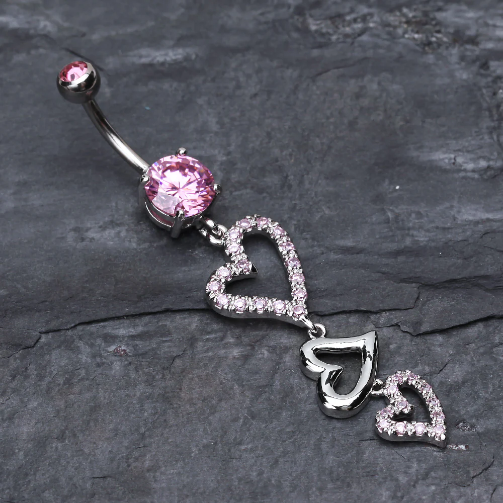Curved Hearts Sparkle Belly Ring - Image 3