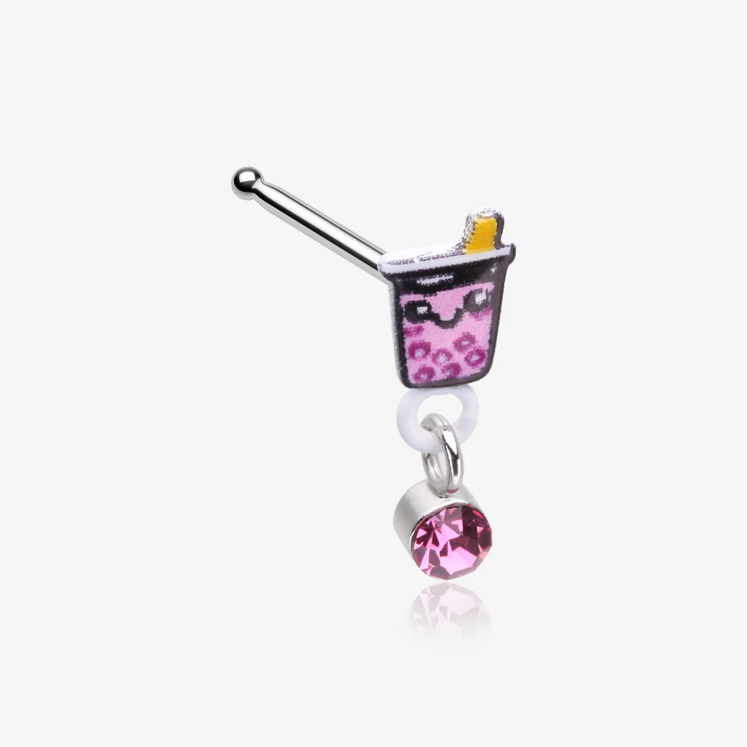 Cute Boba Tapioca Drink Sparkle Dangle Nose Stud Ring