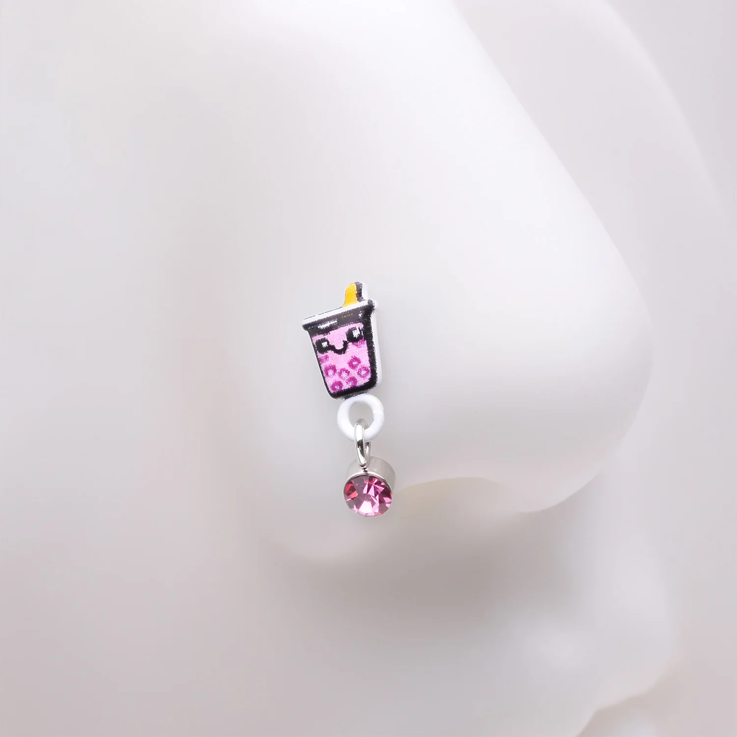 Cute Boba Tapioca Drink Sparkle Dangle Nose Stud Ring - Image 2