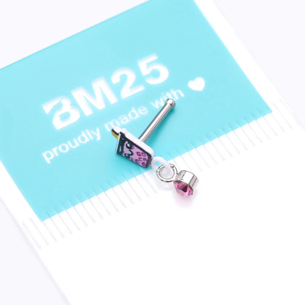 Cute Boba Tapioca Drink Sparkle Dangle Nose Stud Ring - Image 5