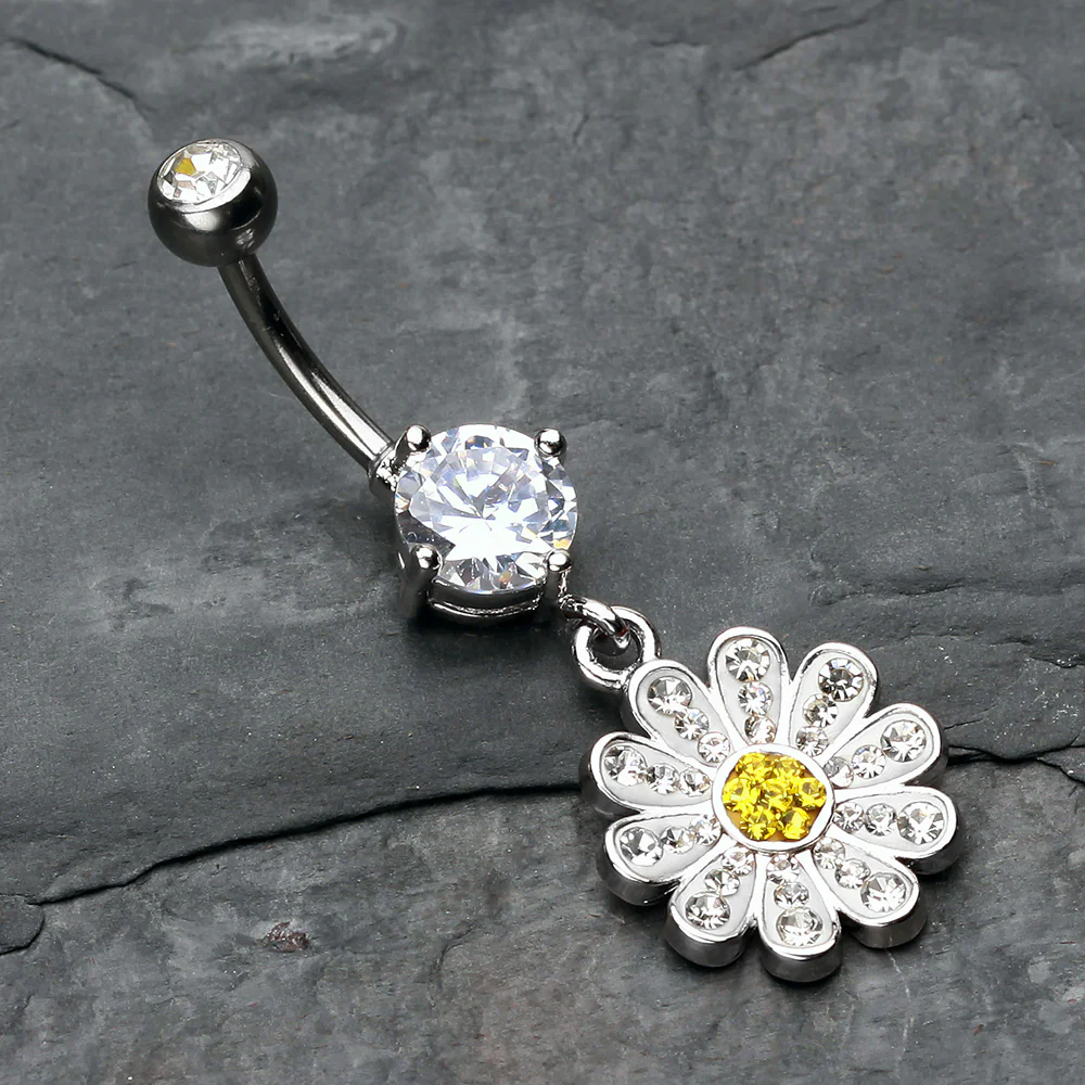 Cutesy Daisy Multi-Gem Sparkle Belly Button Ring - Image 3