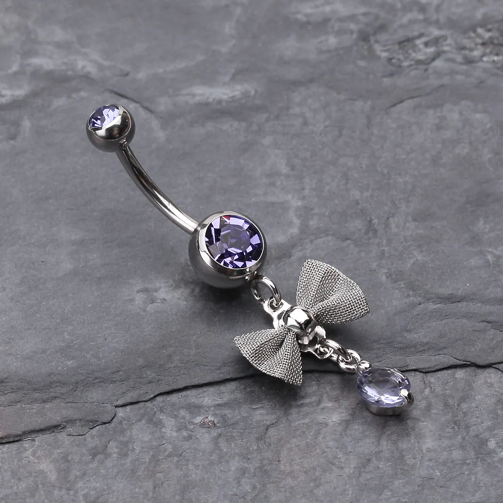 Dainty Bow Gem Sparkle Belly Ring - Image 3