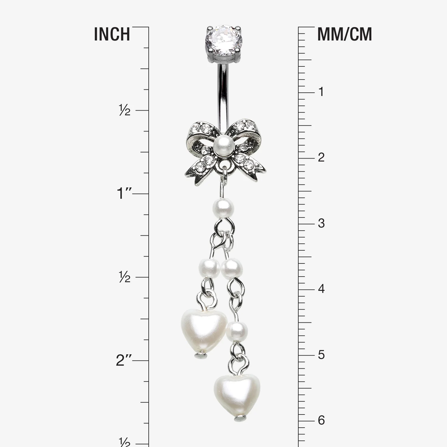 Dainty Bow-Tie Pearlescent Hearts Dangle Belly Button Ring - Image 2