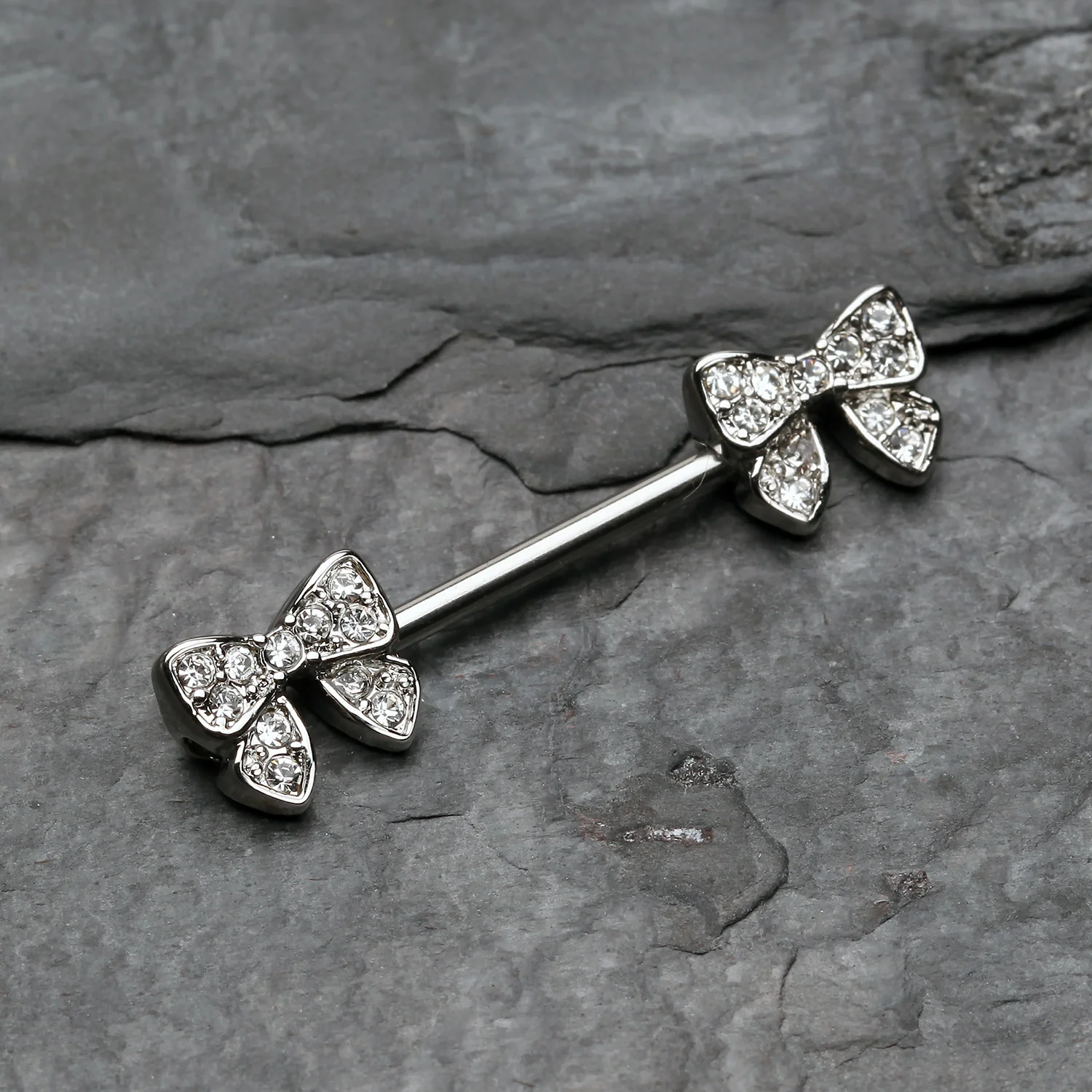 A Pair of Dainty Bow-Tie Sparkle Nipple Barbell Ring - Image 2