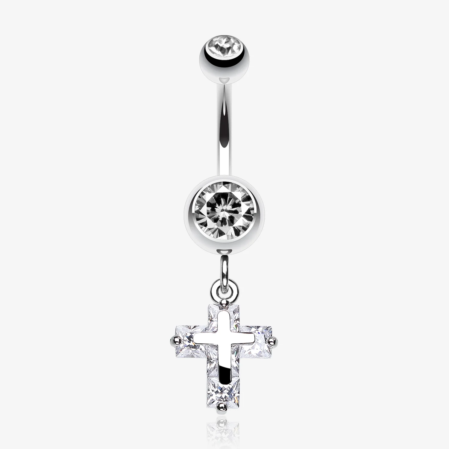 Dainty Cross Sparkle Belly Button Ring