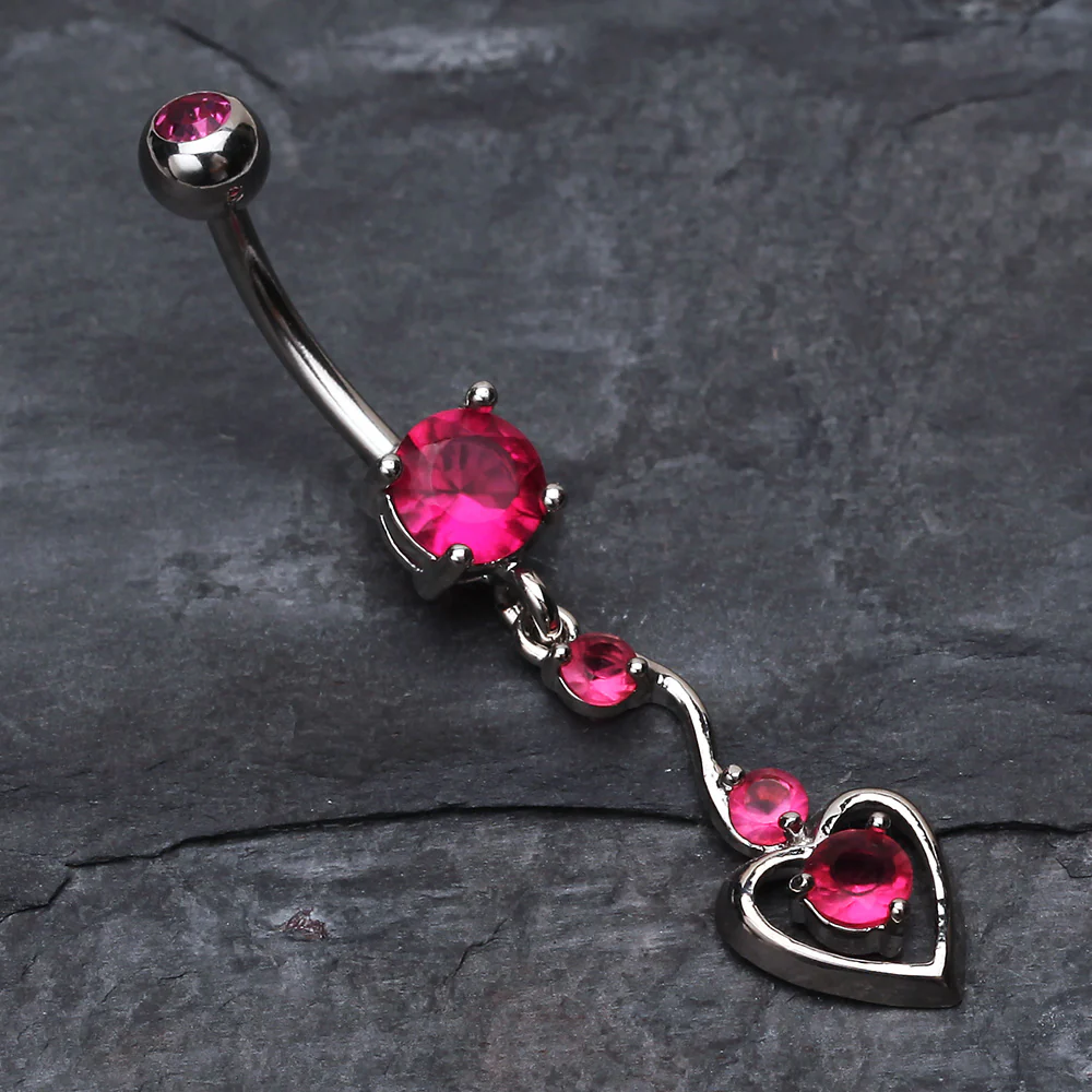 Dainty Dangled Heart Belly Button Ring - Image 3