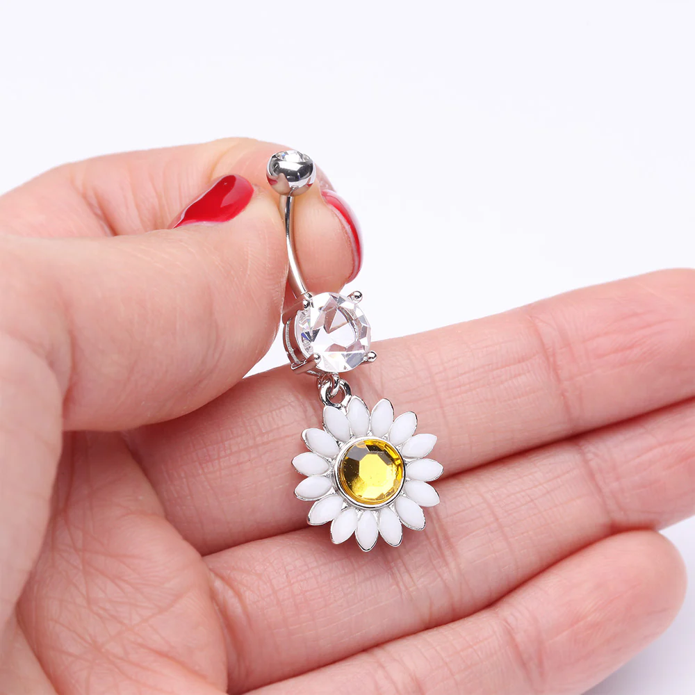 Daisy Marquise Flower Belly Button Ring - Image 4