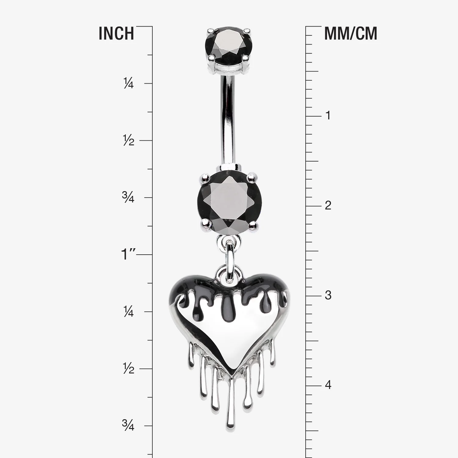 Dark Love Dripping Heart Dangle Belly Button Ring - Image 2