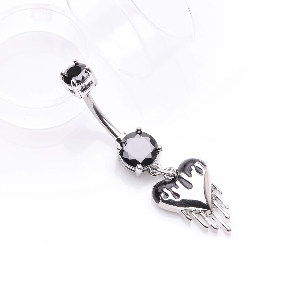 Dark Love Dripping Heart Dangle Belly Button Ring - Image 3