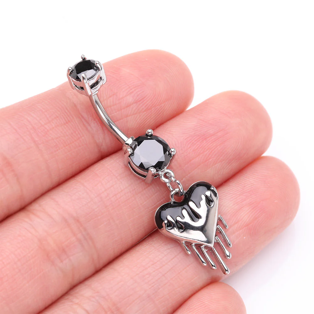 Dark Love Dripping Heart Dangle Belly Button Ring - Image 4
