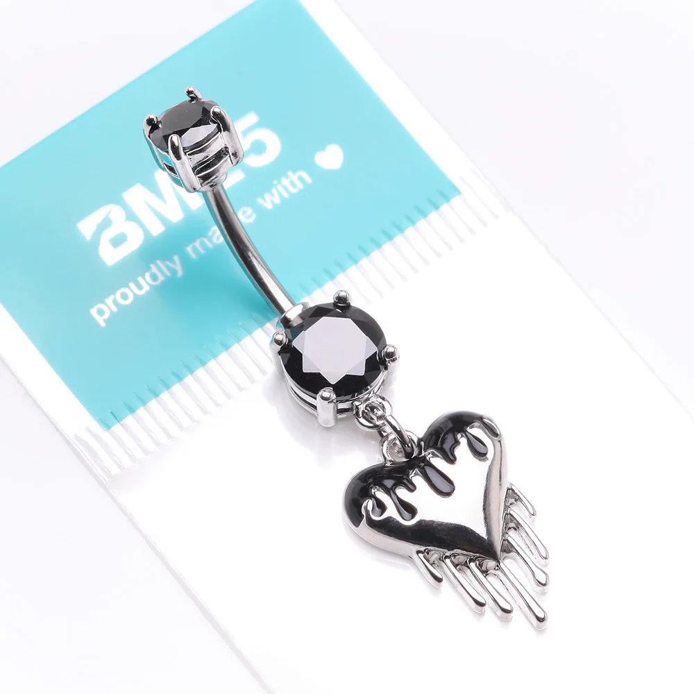 Dark Love Dripping Heart Dangle Belly Button Ring - Image 5