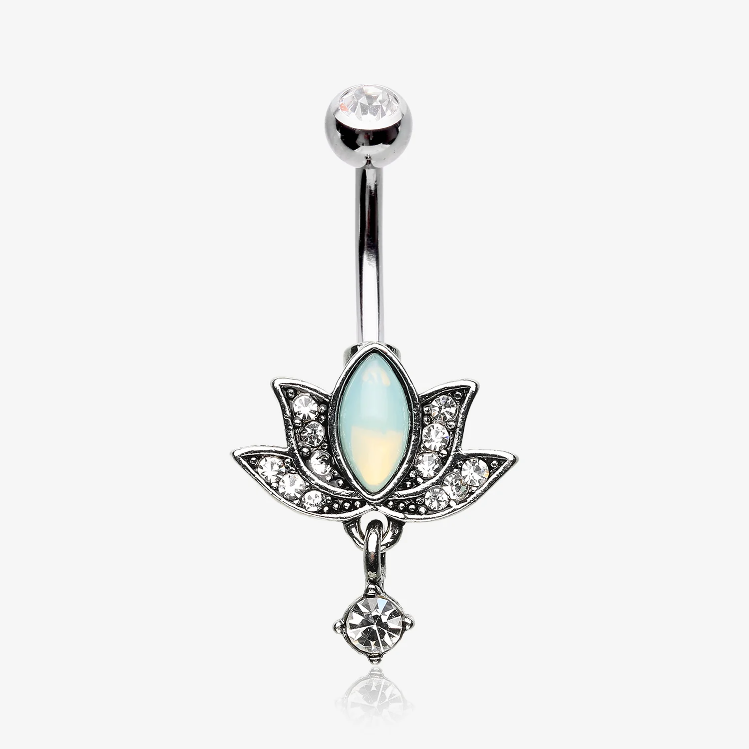 Divine Lotus Sparkle Dangle Belly Button Ring