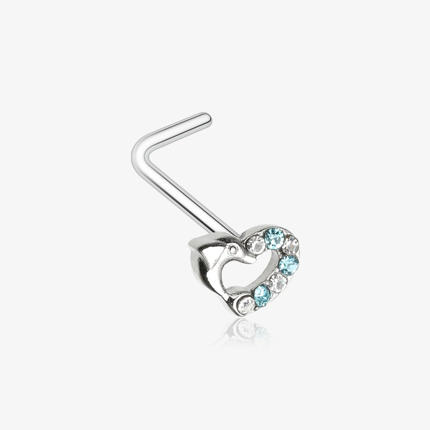 Dolphin Heart Sparkle L-Shaped Nose Ring