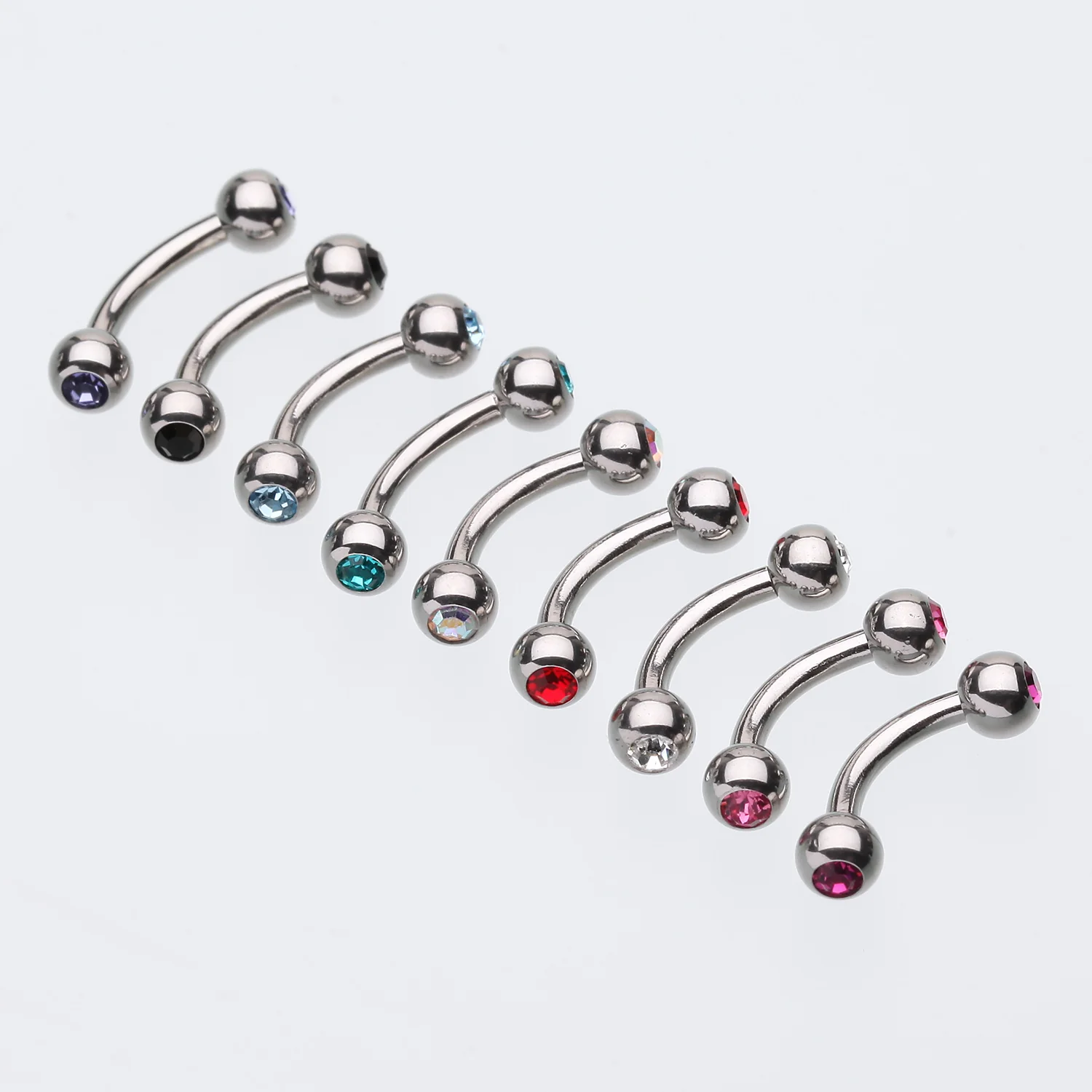 Double Gem Ball Curved Barbell Eyebrow Ring - Image 2