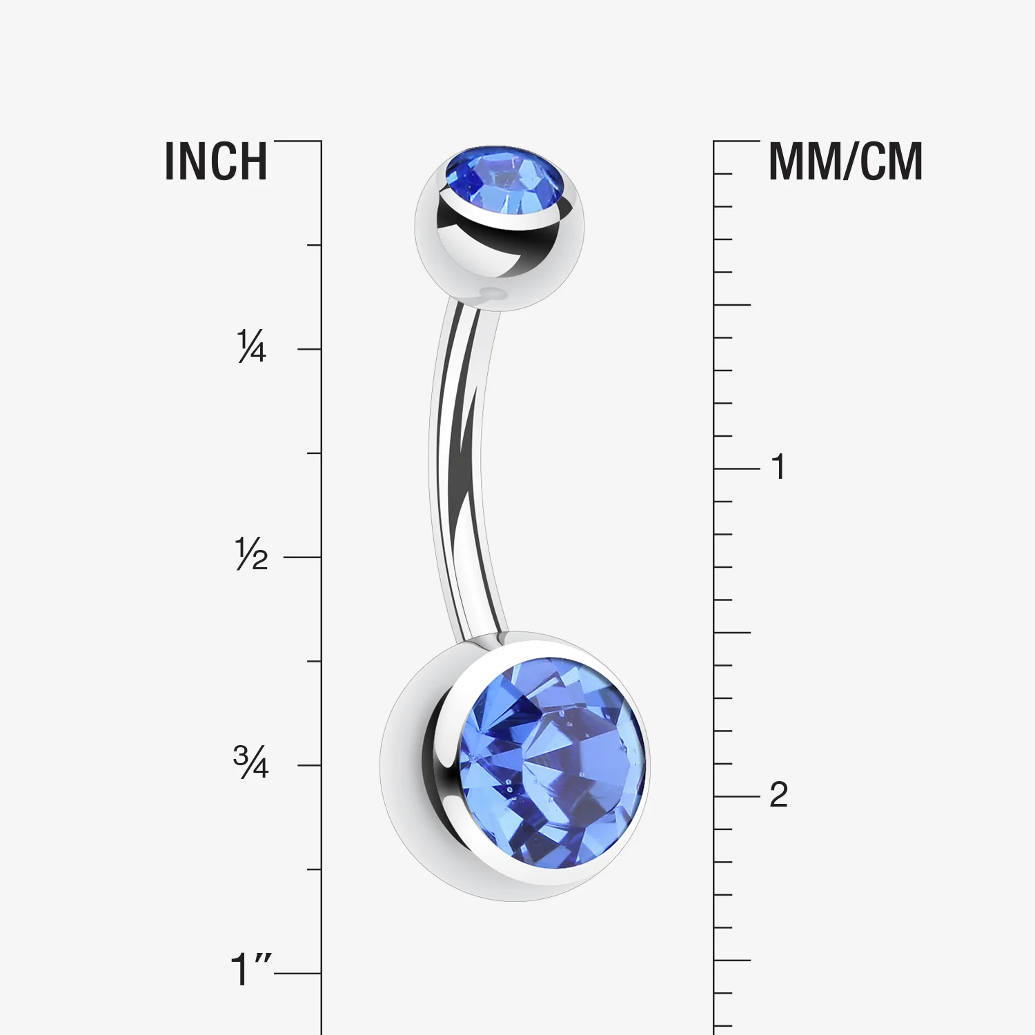 Double Gem Ball Steel Belly Button Ring - Image 2