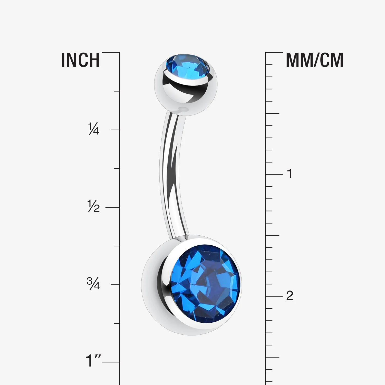 Double Gem Ball Steel Belly Button Ring - Image 2