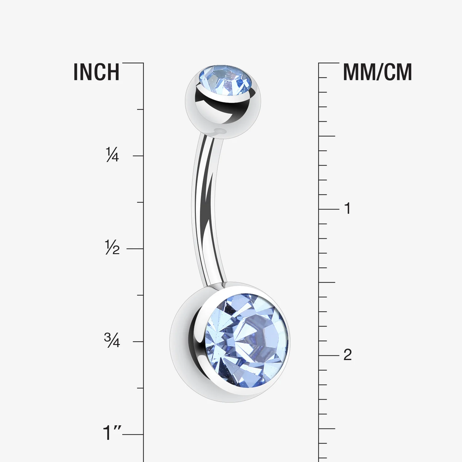 Double Gem Ball Steel Belly Button Ring - Image 2