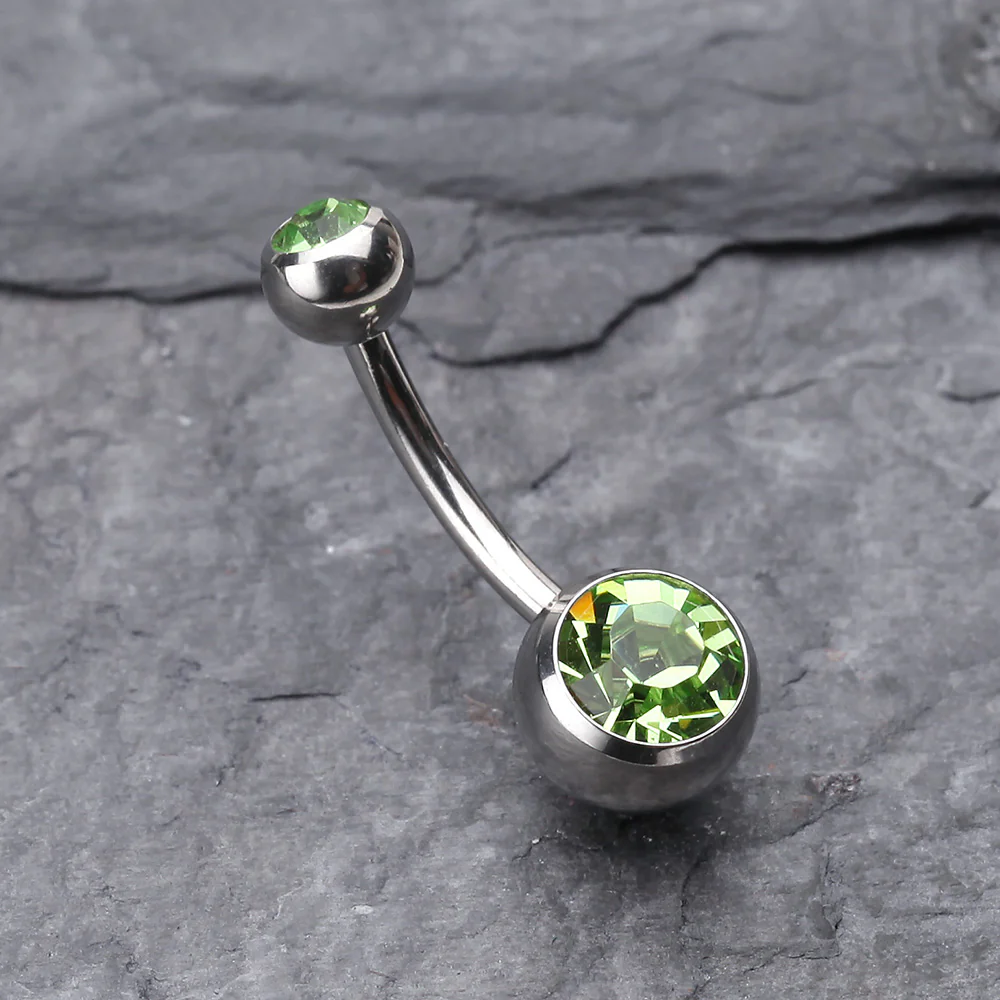 Double Gem Ball Steel Belly Button Ring - Image 3