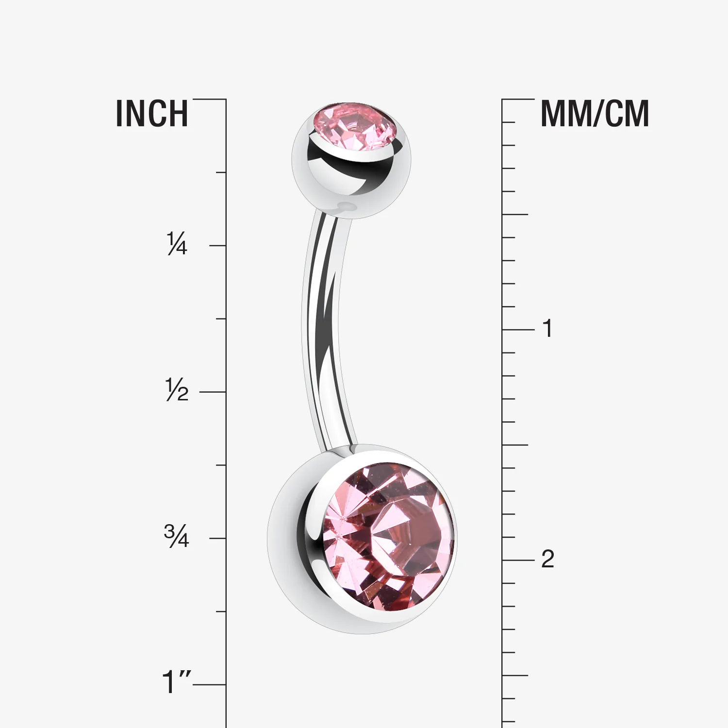Double Gem Ball Steel Belly Button Ring - Image 2
