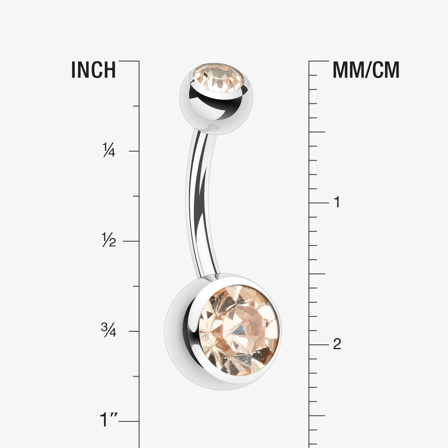 Double Gem Ball Steel Belly Button Ring - Image 2